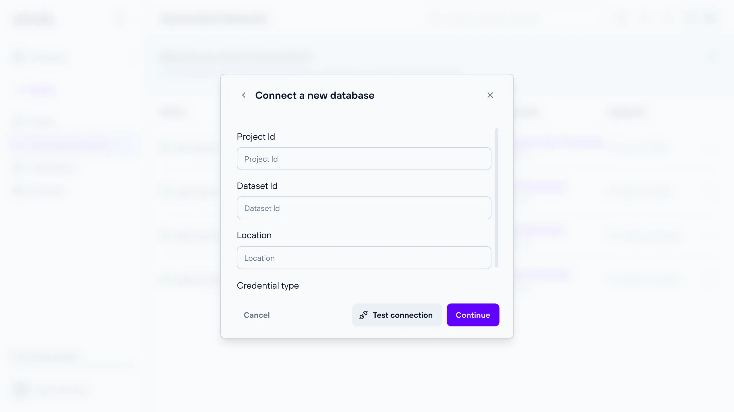 BigQuery connection form showing the Location field