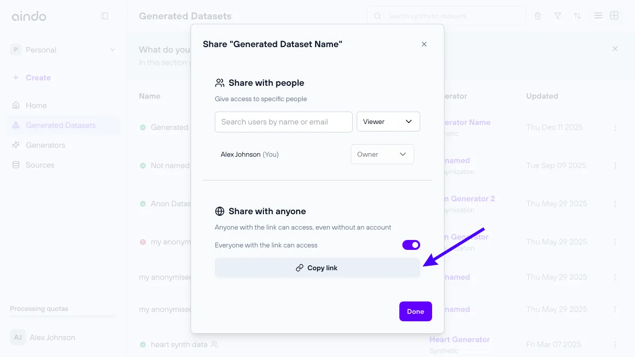 Share generated dataset public