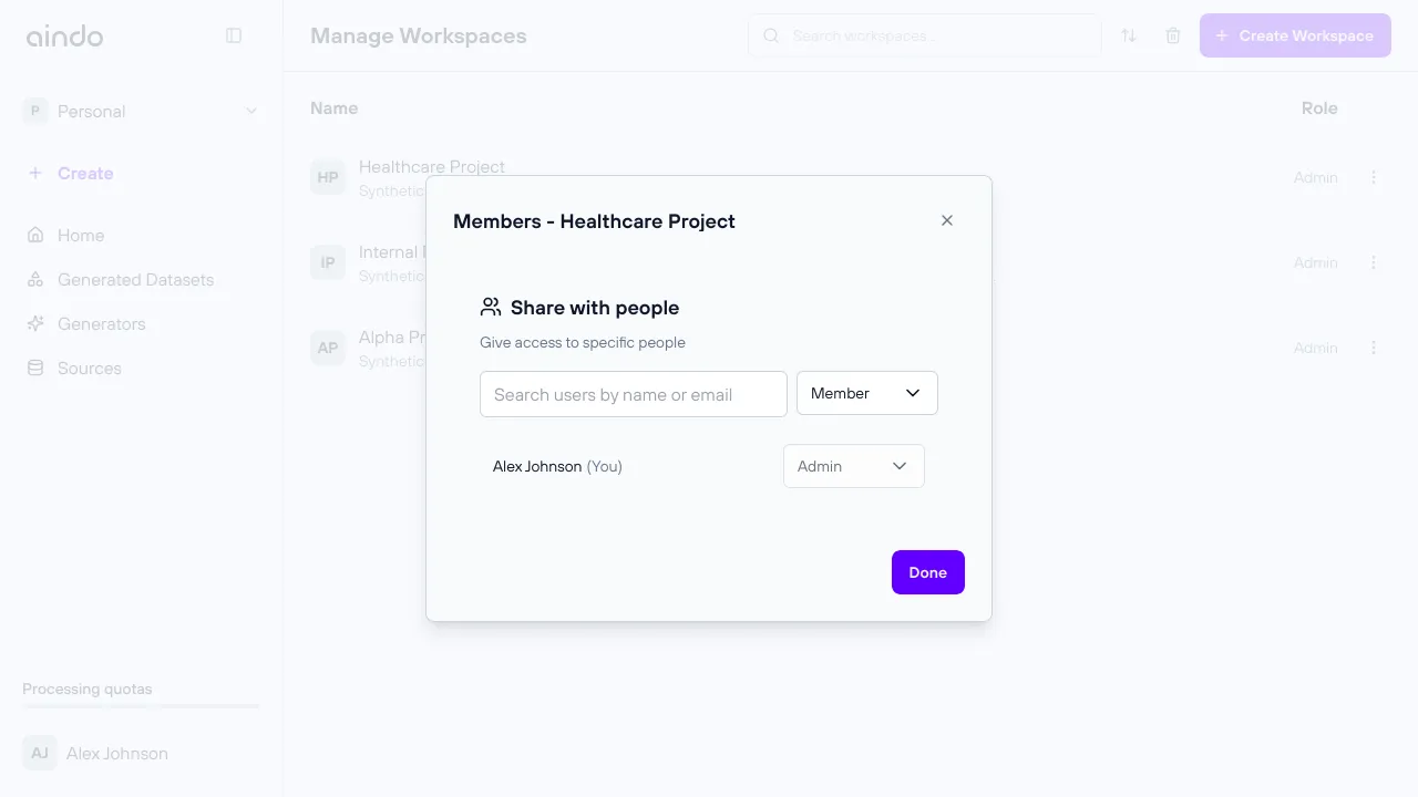 Manage members dialog