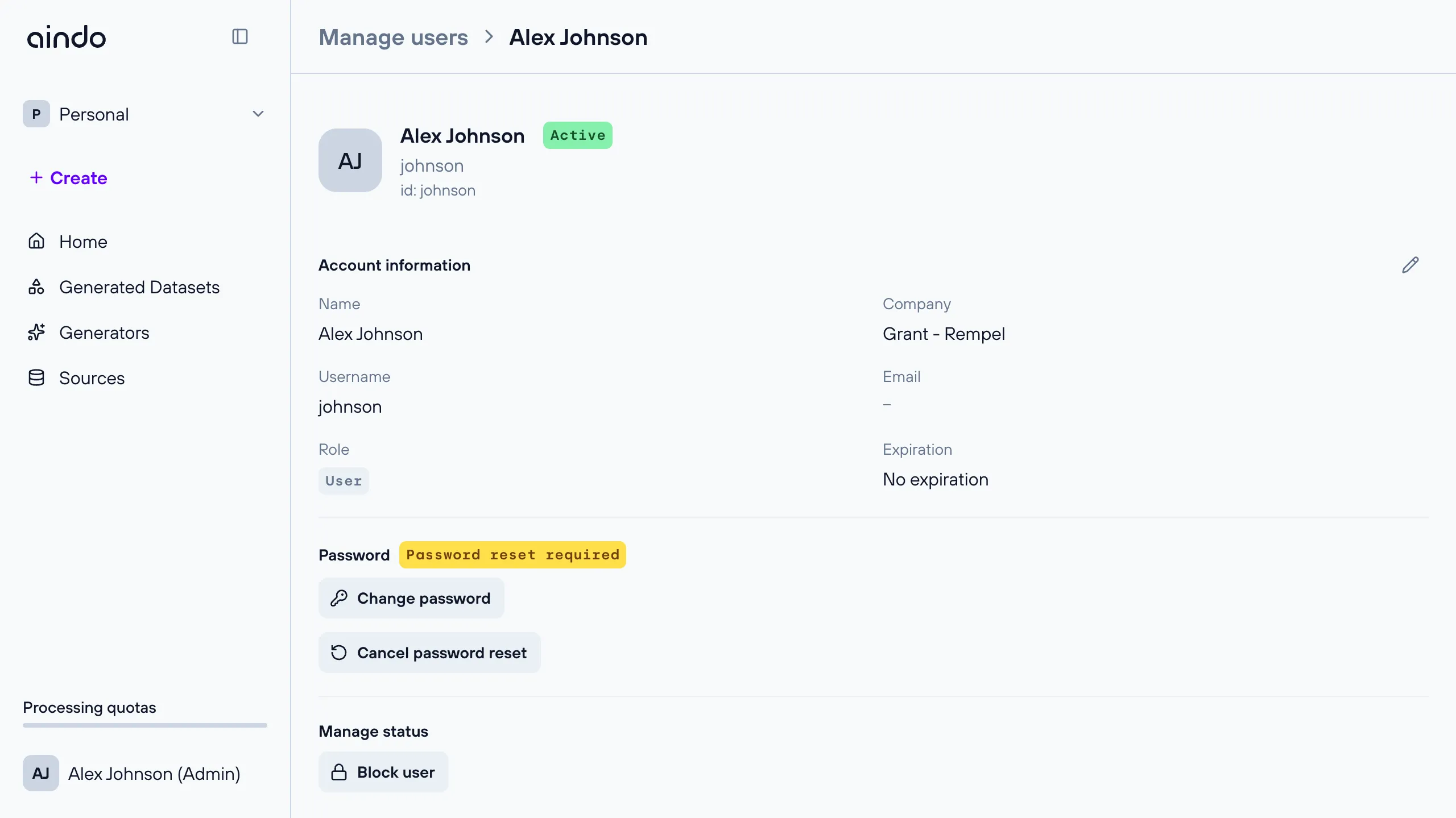 User password section showing the require-password-reset control